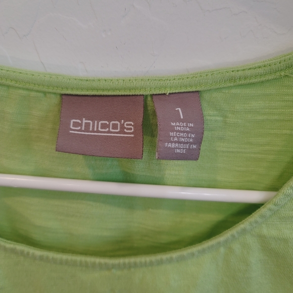 Chico's Lime Green Scallop Hem Short Sleeves Top Women's Size Medium - Picture 7 of 11